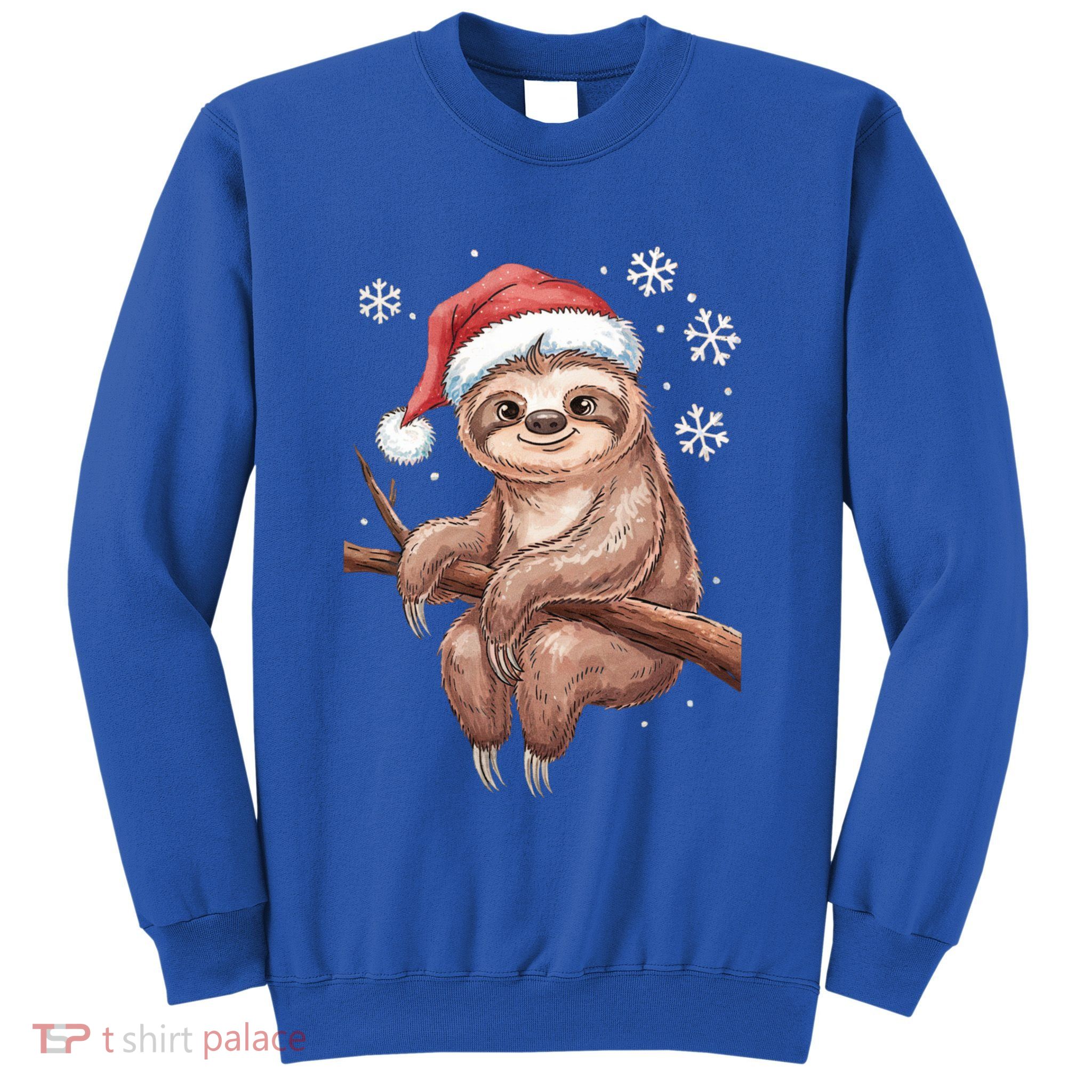 Cute Christmas Sloth Santa Hat Snowflakes Lazy Holiday Gift Sweatshirt