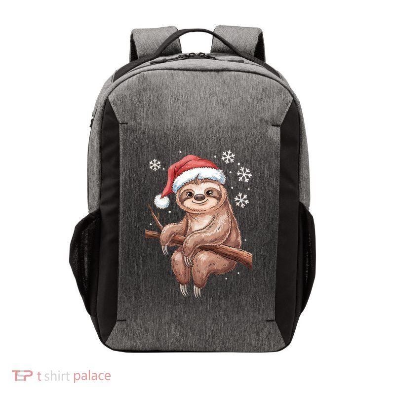Cute Christmas Sloth Santa Hat Snowflakes Lazy Holiday Gift Vector Backpack