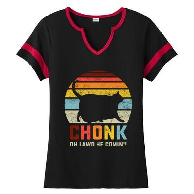 Chonk Cat Scale Meme Funny Retro Style Vintage Cats Memes Ladies Halftime Notch Neck Tee