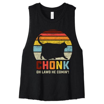 Chonk Cat Scale Meme Funny Retro Style Vintage Cats Memes Women's Racerback Cropped Tank