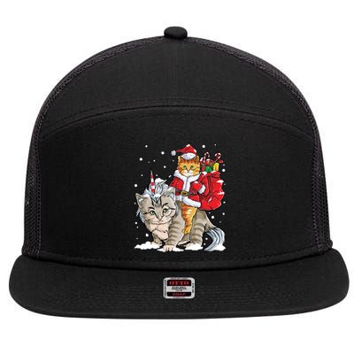 Cat Christmas Santa Caticorn Unicorn Meowy Catmas Xmas Great Gift 7 Panel Mesh Trucker Snapback Hat