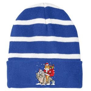 Cat Christmas Santa Caticorn Unicorn Meowy Catmas Xmas Great Gift Striped Beanie with Solid Band