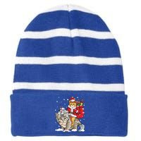 Cat Christmas Santa Caticorn Unicorn Meowy Catmas Xmas Great Gift Striped Beanie with Solid Band