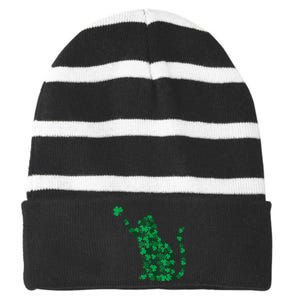 Cute Cat St Patricks Day Clover Lucky Cat Mom Shamrock Cat Striped Beanie with Solid Band