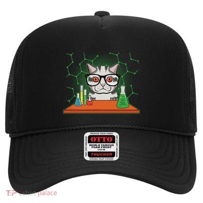 Chemistry Cat Science Teacher Gift High Crown Mesh Back Trucker Hat