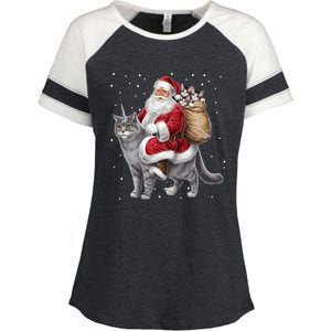 Cat Christmas Santa Cat Unicorn Meowy Catmas Xmas Enza Ladies Jersey Colorblock Tee