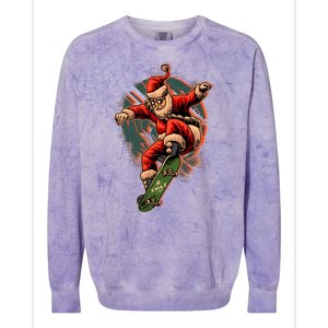 Cool Christmas Skateboarding Santa Claus Colorblast Crewneck Sweatshirt