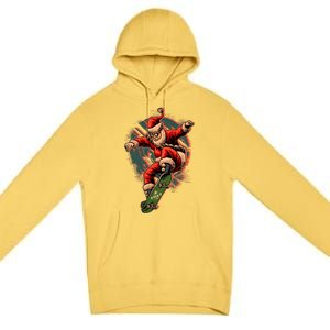 Cool Christmas Skateboarding Santa Claus Premium Pullover Hoodie