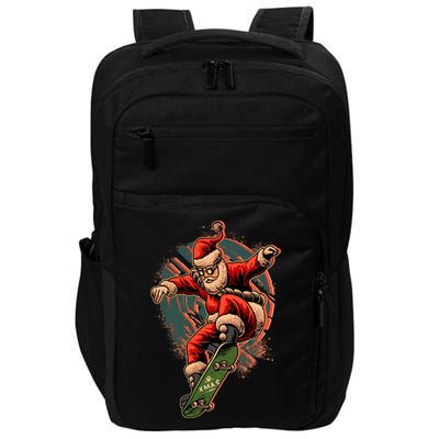 Cool Christmas Skateboarding Santa Claus Impact Tech Backpack