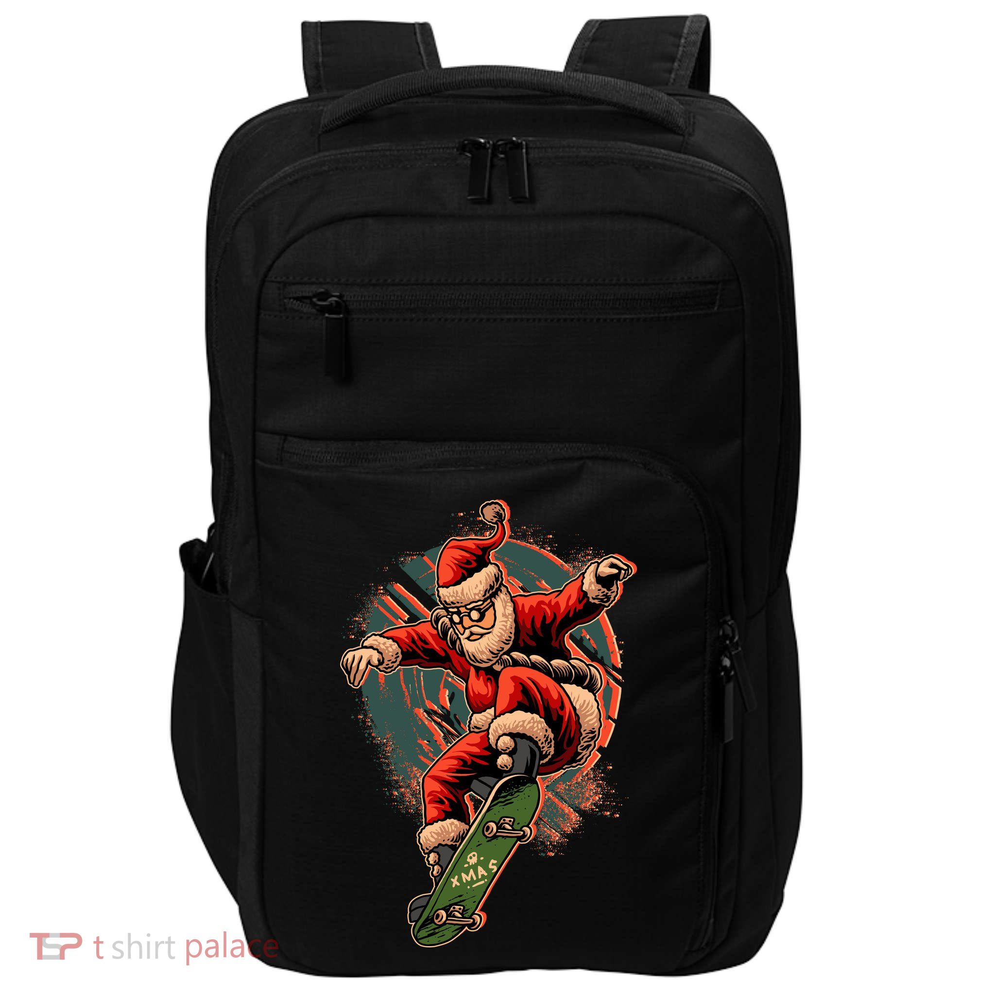 Cool Christmas Skateboarding Santa Claus Impact Tech Backpack