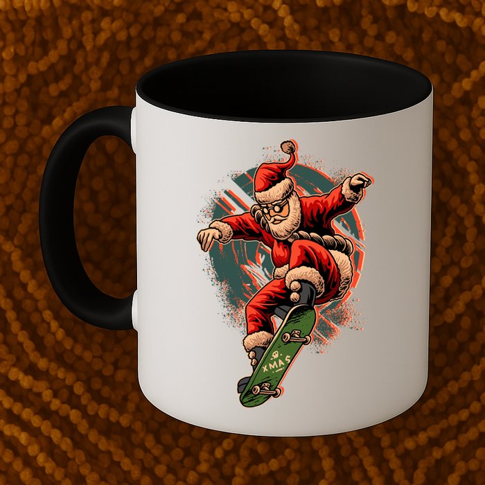 Cool Christmas Skateboarding Santa Claus Mug