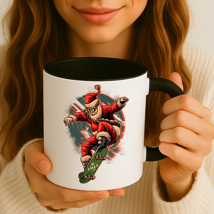 Cool Christmas Skateboarding Santa Claus Mug
