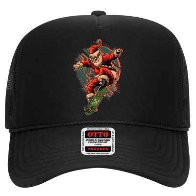 Cool Christmas Skateboarding Santa Claus Trucker Hat