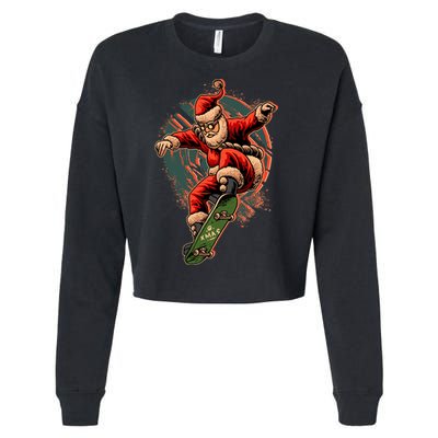 Cool Christmas Skateboarding Santa Claus Cropped Pullover Crew