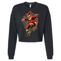 Cool Christmas Skateboarding Santa Claus Cropped Pullover Crew