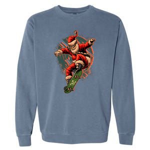 Cool Christmas Skateboarding Santa Claus Garment-Dyed Sweatshirt