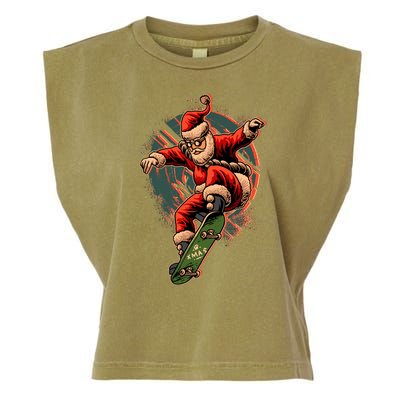 Cool Christmas Skateboarding Santa Claus Garment-Dyed Women's Muscle Tee