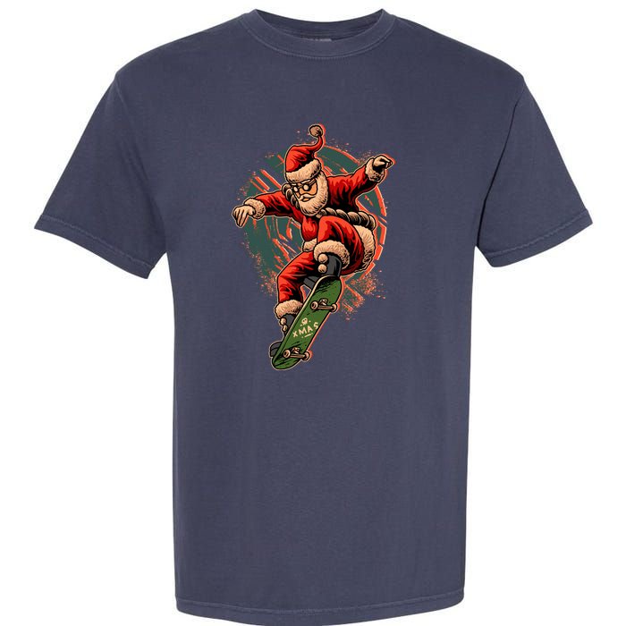 Cool Christmas Skateboarding Santa Claus Garment-Dyed Heavyweight T-Shirt