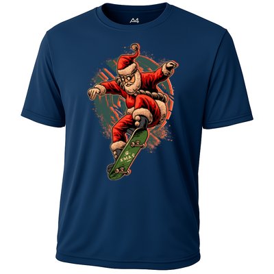 Cool Christmas Skateboarding Santa Claus Performance Shirt