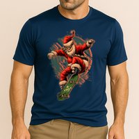 Cool Christmas Skateboarding Santa Claus Cooling Performance Crew T-Shirt