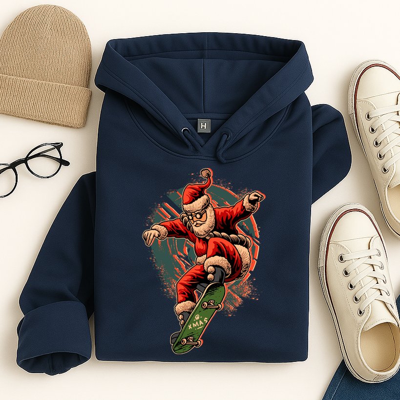 Cool Christmas Skateboarding Santa Claus Hoodie