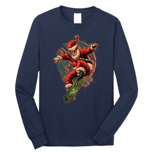 Cool Christmas Skateboarding Santa Claus Long Sleeve Shirt