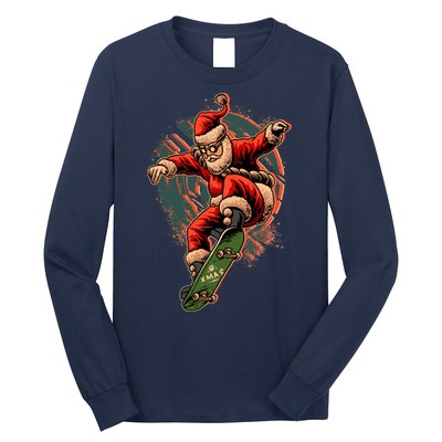 Cool Christmas Skateboarding Santa Claus Long Sleeve Shirt