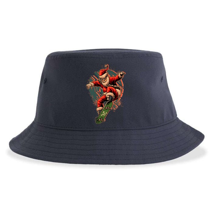 Cool Christmas Skateboarding Santa Claus Sustainable Bucket Hat