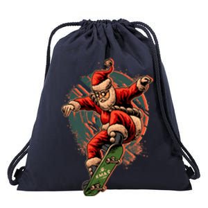 Cool Christmas Skateboarding Santa Claus Drawstring Bag