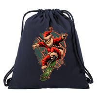 Cool Christmas Skateboarding Santa Claus Drawstring Bag