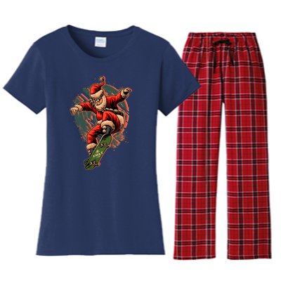 Cool Christmas Skateboarding Santa Claus Women's Flannel Pajama Set