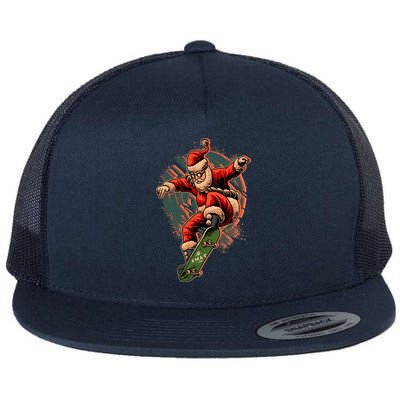 Cool Christmas Skateboarding Santa Claus Flatbill Hat