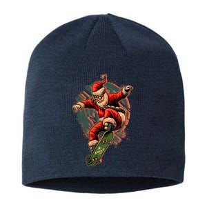 Cool Christmas Skateboarding Santa Claus Sustainable Beanie