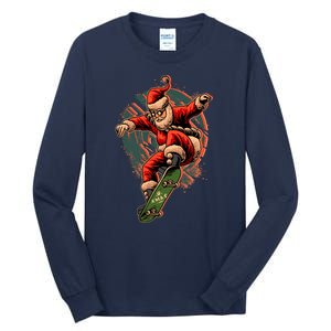 Cool Christmas Skateboarding Santa Claus Tall Long Sleeve T-Shirt