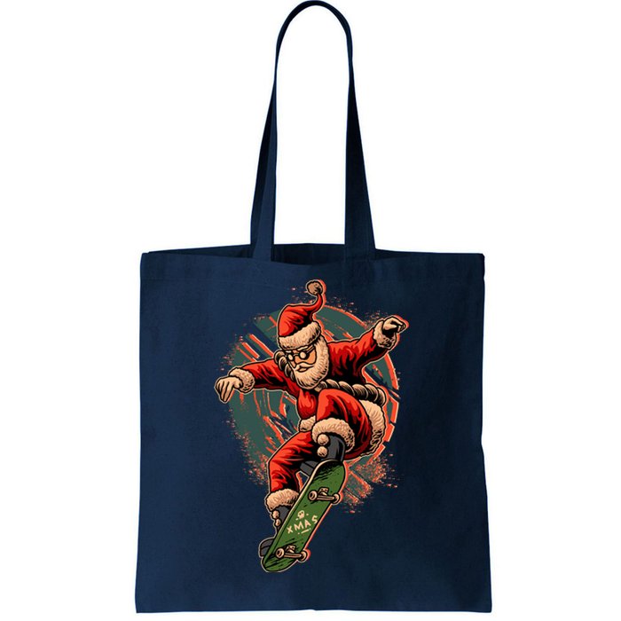 Cool Christmas Skateboarding Santa Claus Tote Bag