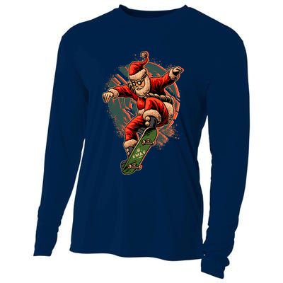 Cool Christmas Skateboarding Santa Claus Cooling Performance Long Sleeve Crew