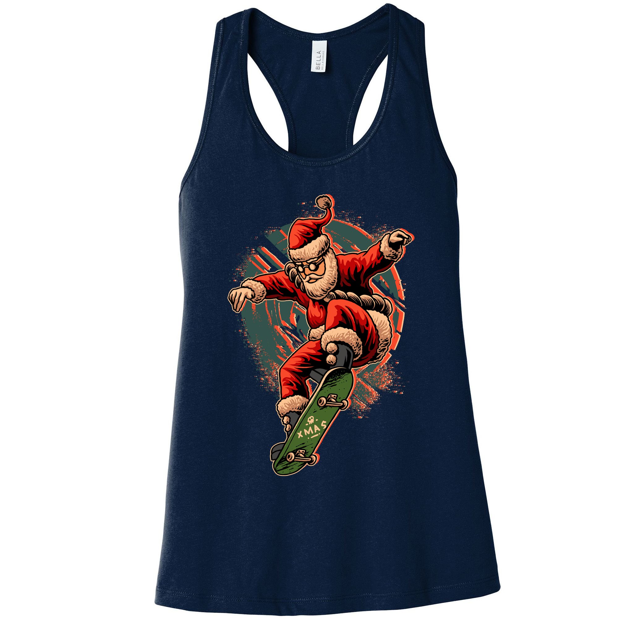 Cool Christmas Skateboarding Santa Claus Womens Tank Top