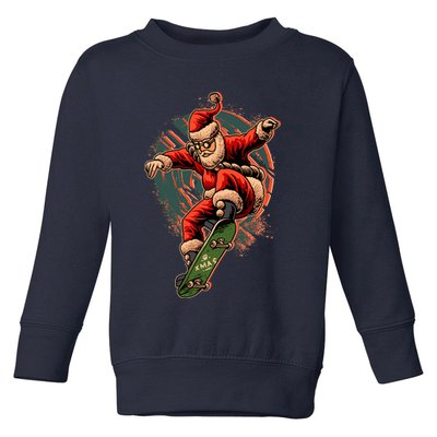 Cool Christmas Skateboarding Santa Claus Toddler Sweatshirt
