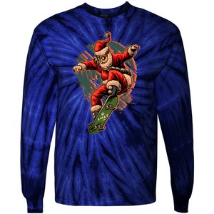 Cool Christmas Skateboarding Santa Claus Tie-Dye Long Sleeve Shirt