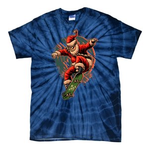 Cool Christmas Skateboarding Santa Claus Tie-Dye T-Shirt