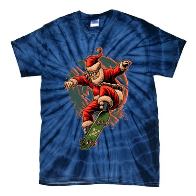 Cool Christmas Skateboarding Santa Claus Tie-Dye T-Shirt