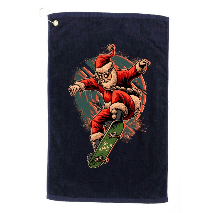 Cool Christmas Skateboarding Santa Claus Golf Towel