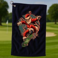 Cool Christmas Skateboarding Santa Claus Golf Towel