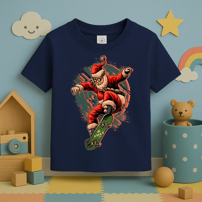 Cool Christmas Skateboarding Santa Claus Toddler T-Shirt
