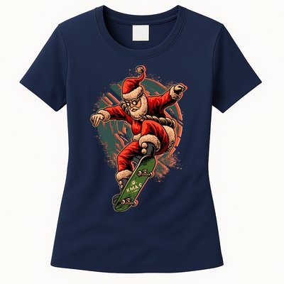Cool Christmas Skateboarding Santa Claus Womens T-Shirt