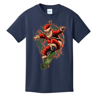 Cool Christmas Skateboarding Santa Claus Kids T-Shirt