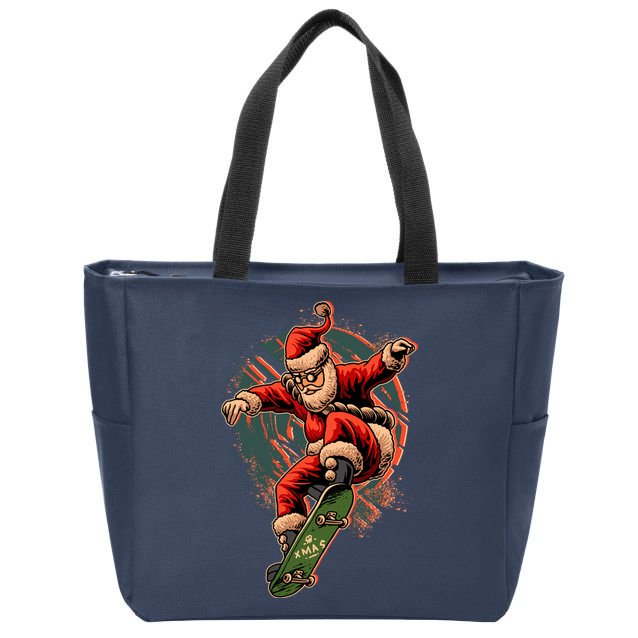 Cool Christmas Skateboarding Santa Claus Zip Tote Bag