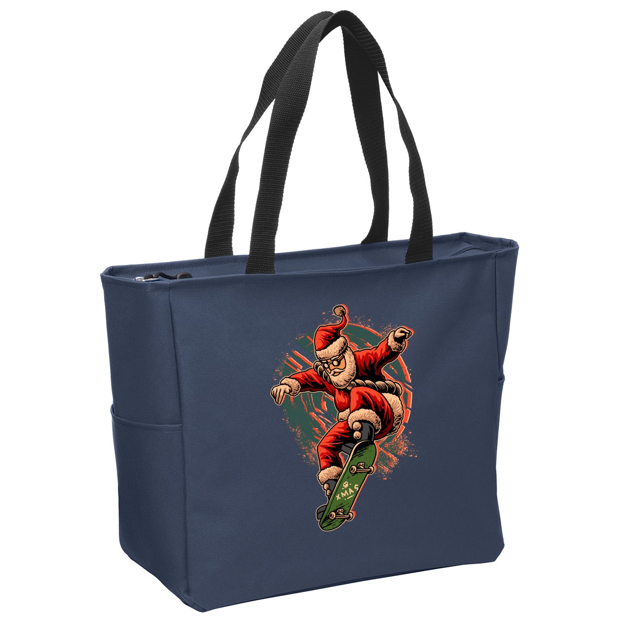Cool Christmas Skateboarding Santa Claus Zip Tote Bag