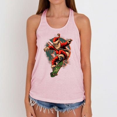 Cool Christmas Skateboarding Santa Claus Women's Knotted Racerback Tank