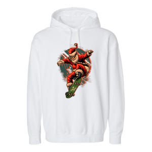 Cool Christmas Skateboarding Santa Claus Garment-Dyed Fleece Hoodie